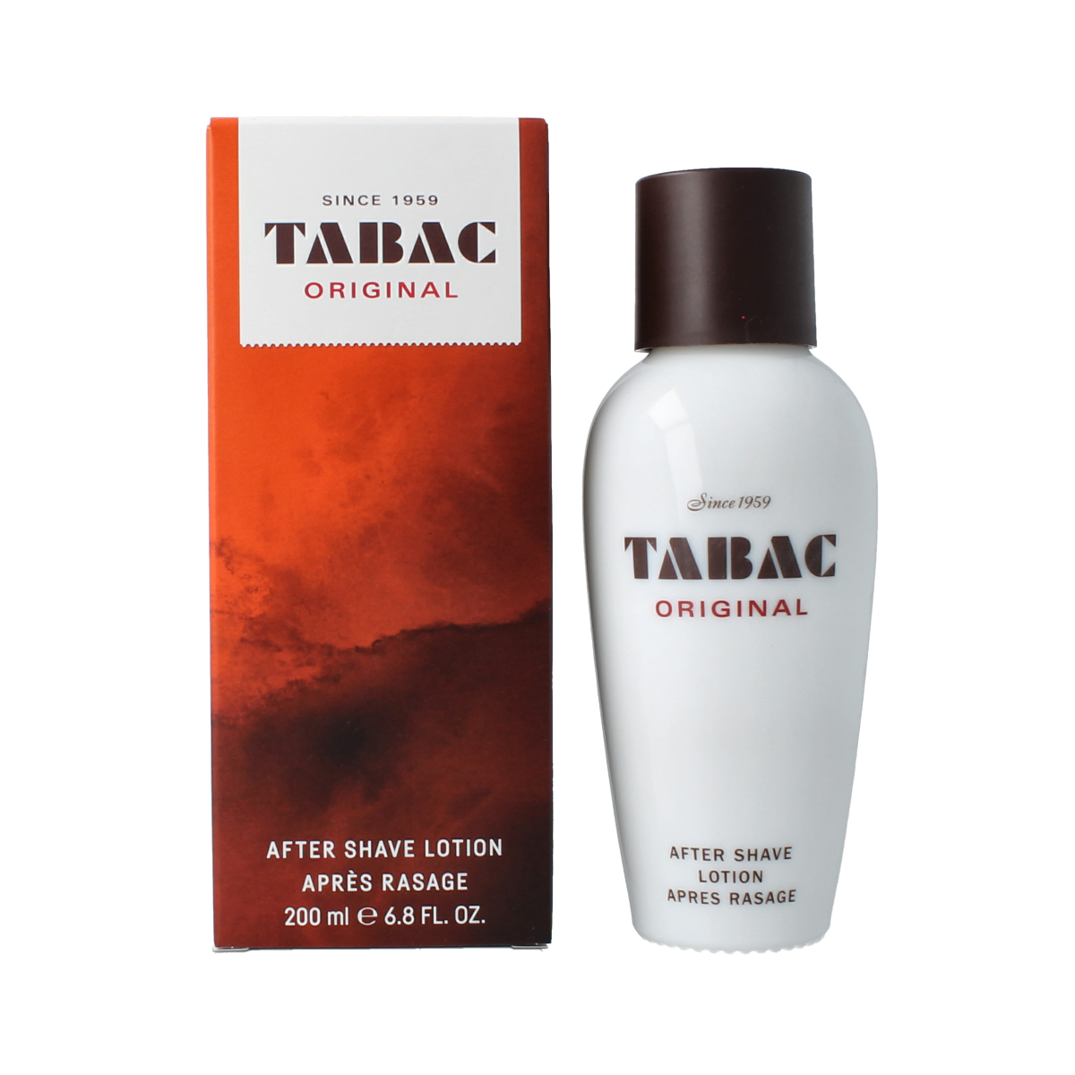Tabac Original aftershave lotion in 200ml bottle, with classic packaging and label, for men’s grooming.