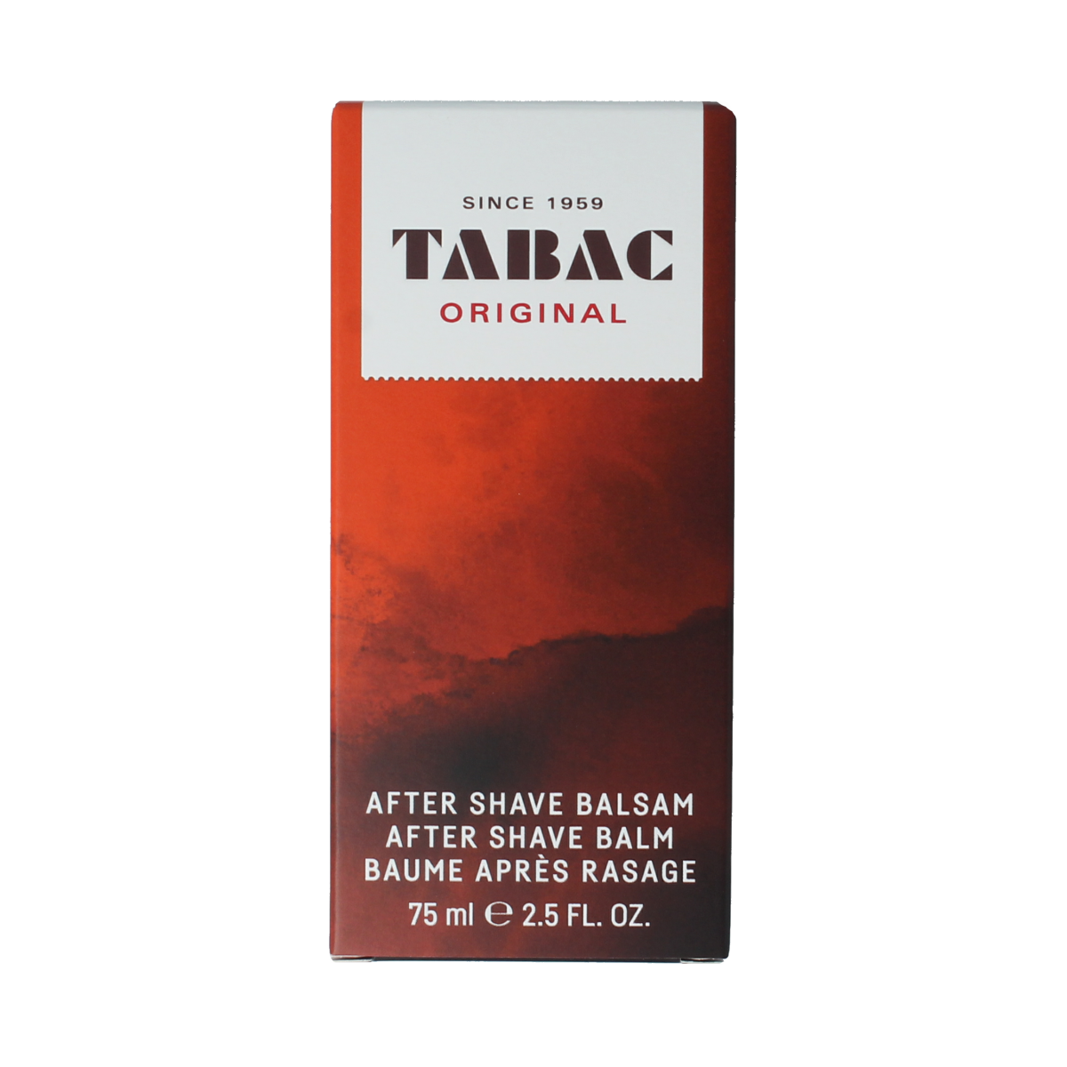 Tabac Original aftershave balm in 75ml bottle, with smooth texture and classic branding, for soothing post-shave care.