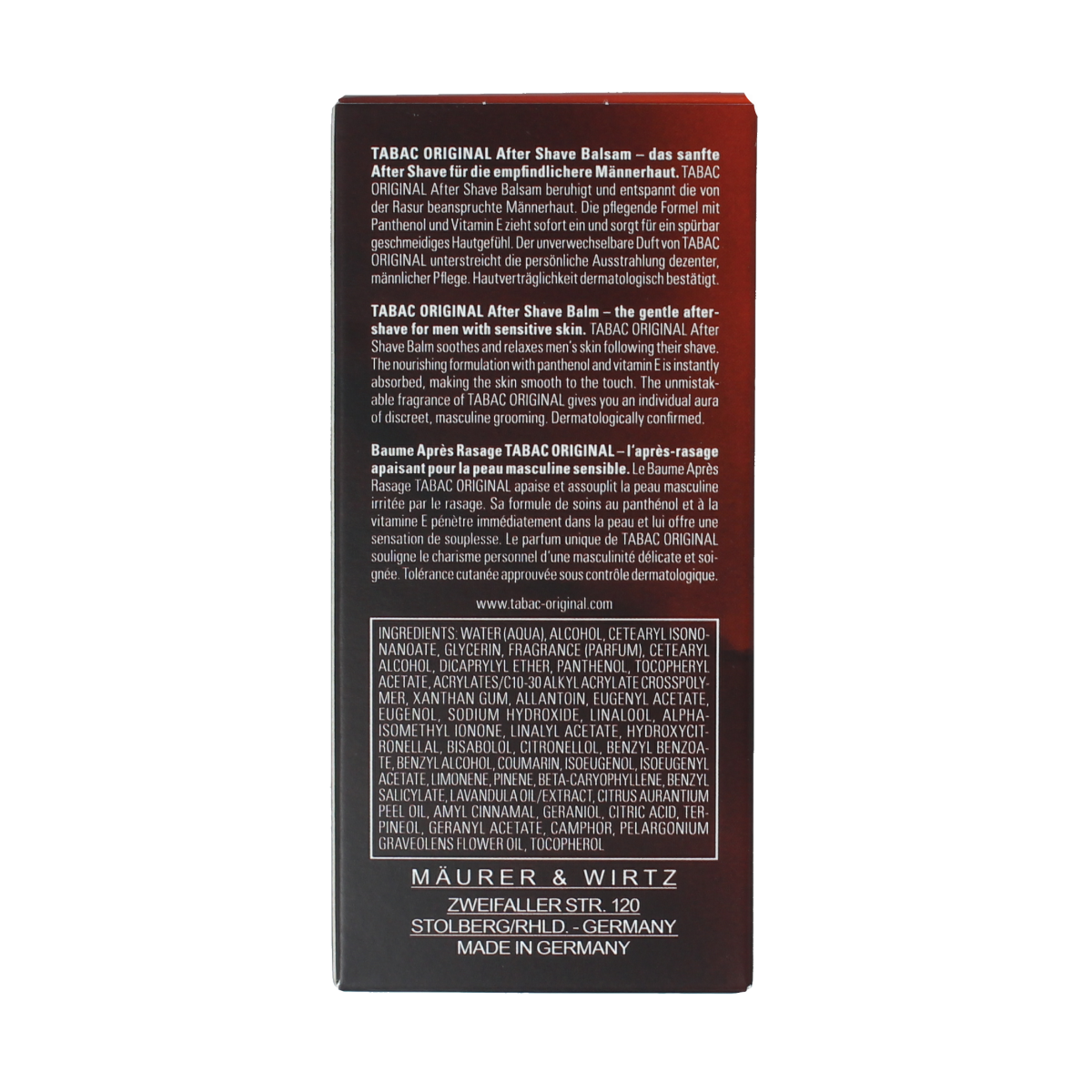 Tabac Original aftershave balm in a 75ml bottle, designed for soothing and moisturizing skin after shaving or hair removal.