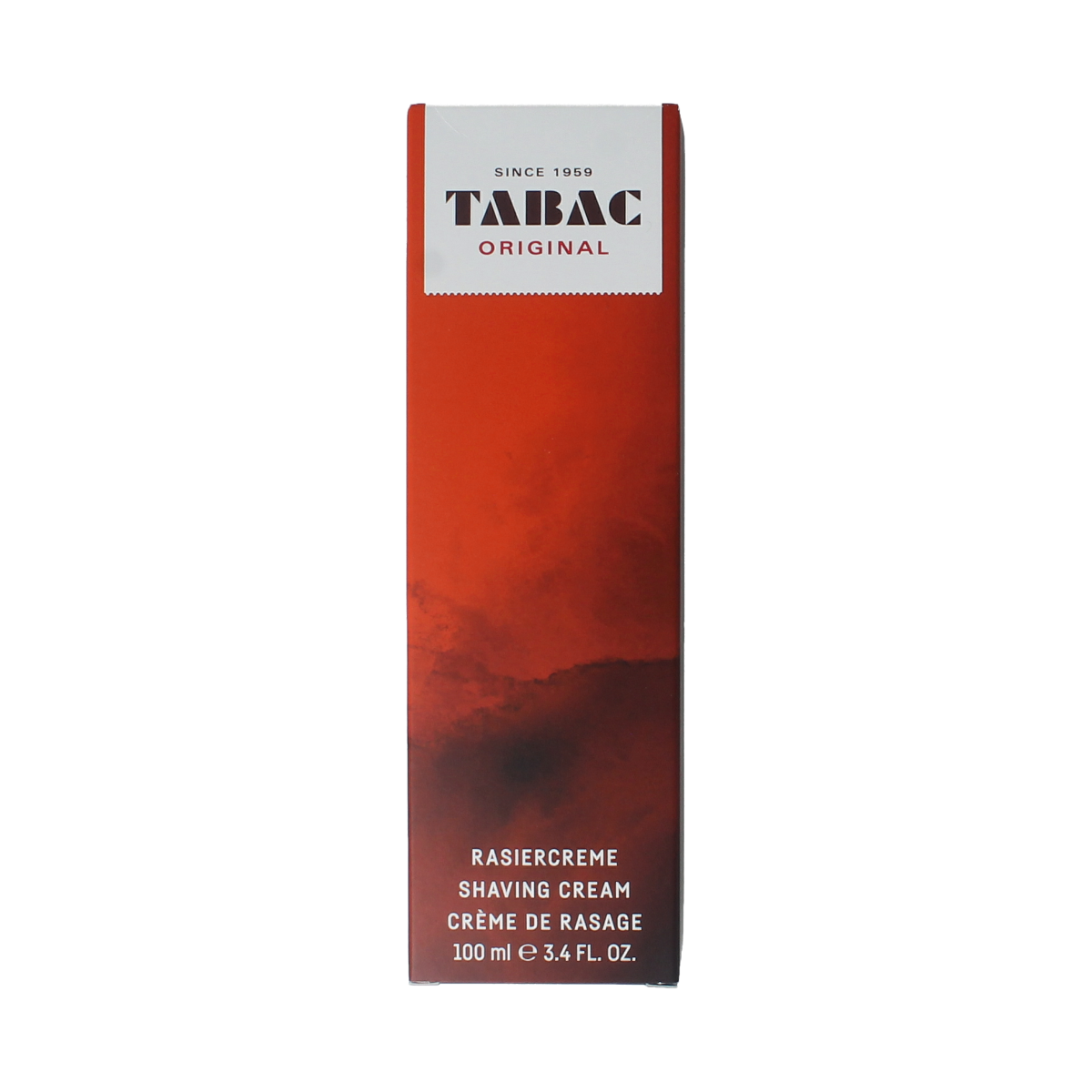 Tabac Original shaving cream in a 100ml tube, designed for shaving and hair removal, with classic branding and packaging.