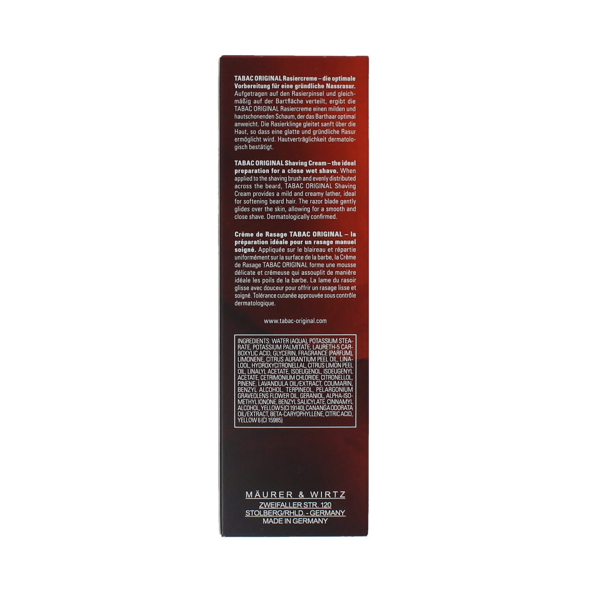 Tabac Original shaving cream in 100ml container, designed for shaving and grooming, with a classic scent and creamy texture.