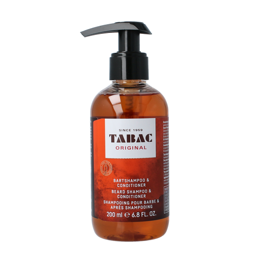 Tabac Original beard shampoo in a 200ml bottle, designed for beard and hair care with a clean, masculine appearance.