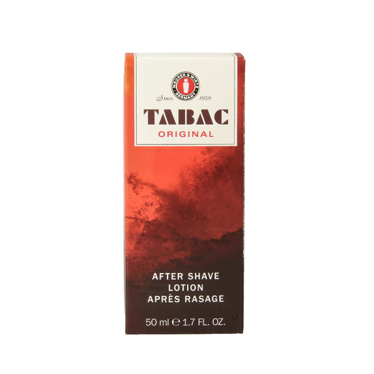 Tabac Original aftershave lotion in 50ml bottle, with classic label and cap, designed for men's grooming and aftershave use