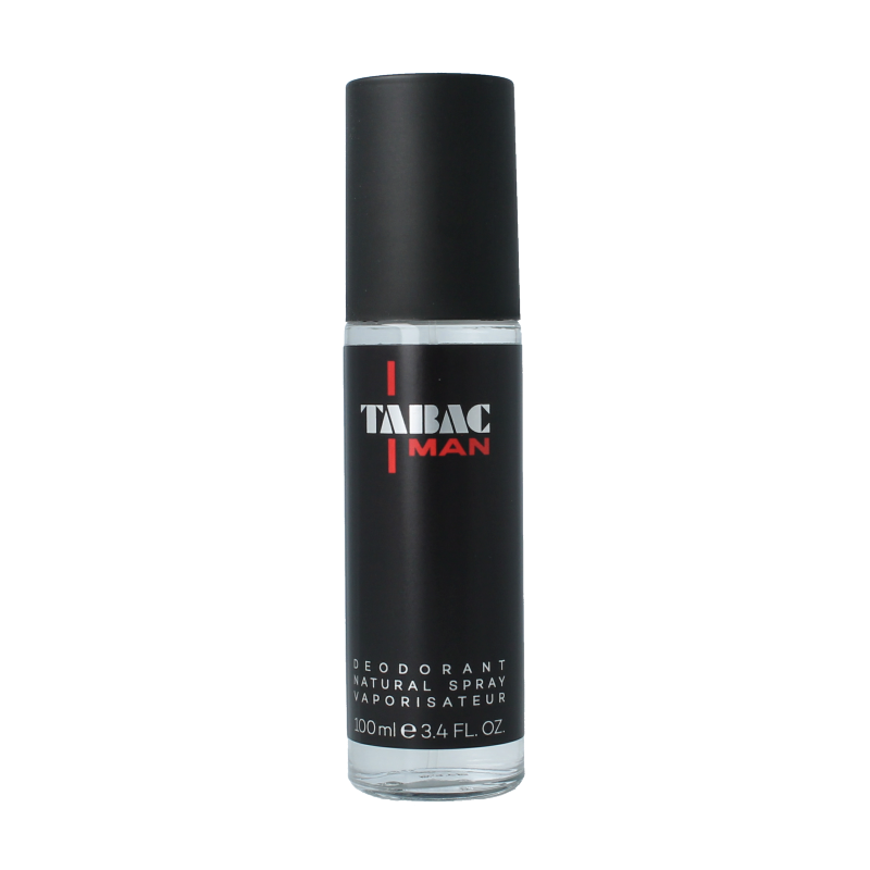 Tabac Man deodorant vapor spray bottle, 100ml, with classic branding and sleek design, designed for long-lasting freshness.