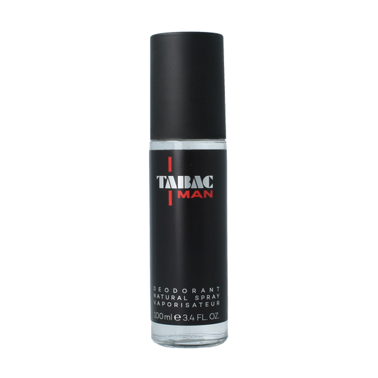 Tabac Man deodorant vapor spray bottle, 100ml, with classic branding and sleek design, designed for long-lasting freshness.