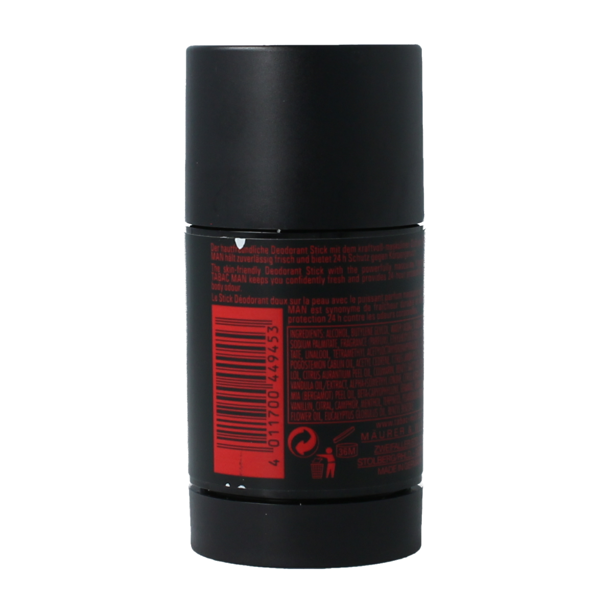 Tabac Man deodorant stick 75ml, featuring a sleek black container with the Tabac logo, designed for men's fresh scent.