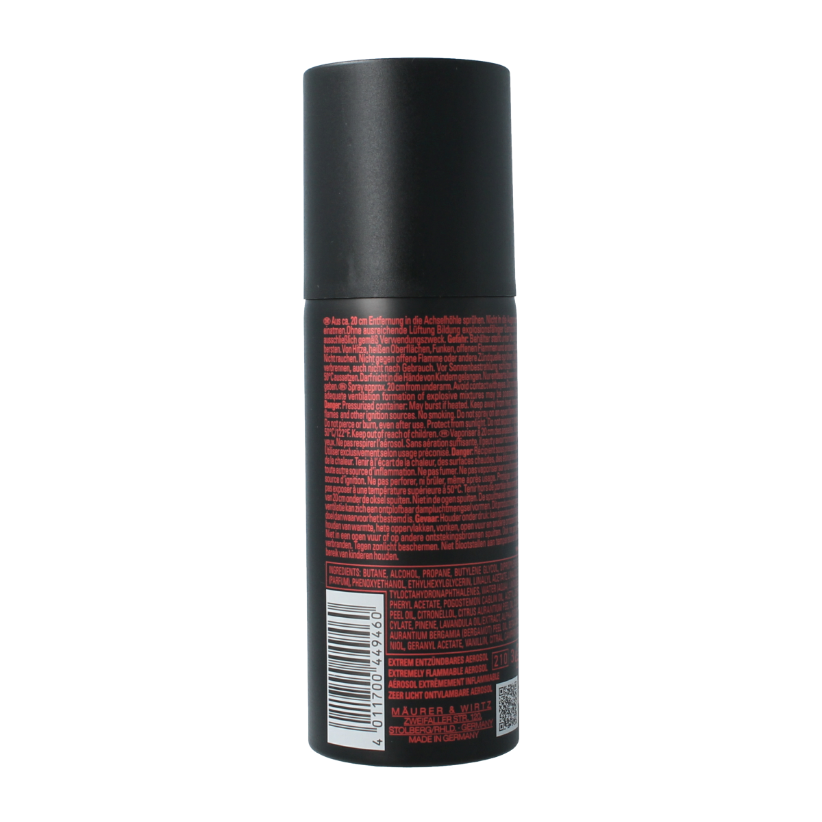 Tabac Man deodorant spray 150ml bottle with sleek black packaging and silver accents, designed for men's grooming.