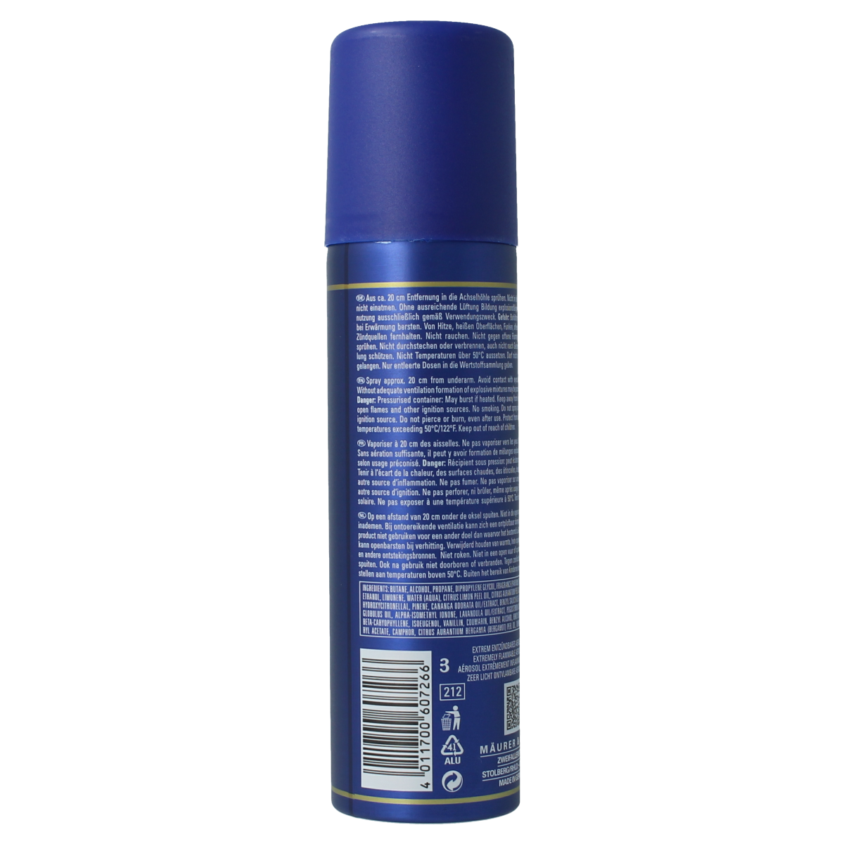 Tosca deodorant spray in 150ml bottle, with a sleek design and spray nozzle visible.