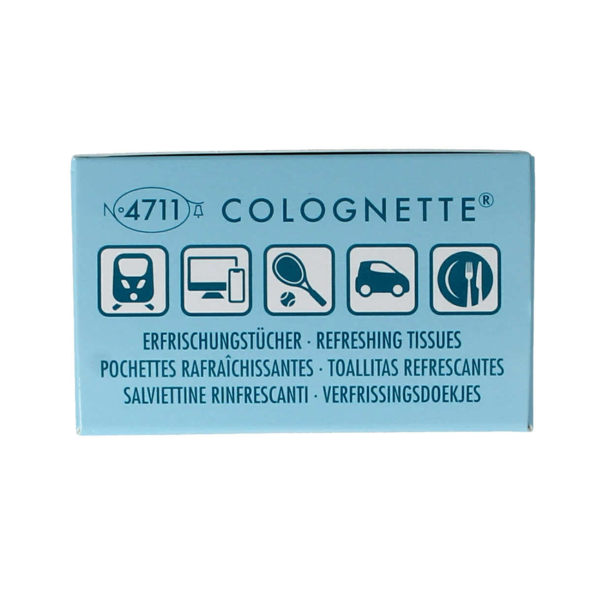4711 cologne tissues with lemon scent, featuring packaging of 10 tissues, designed for refreshing fragrance.
