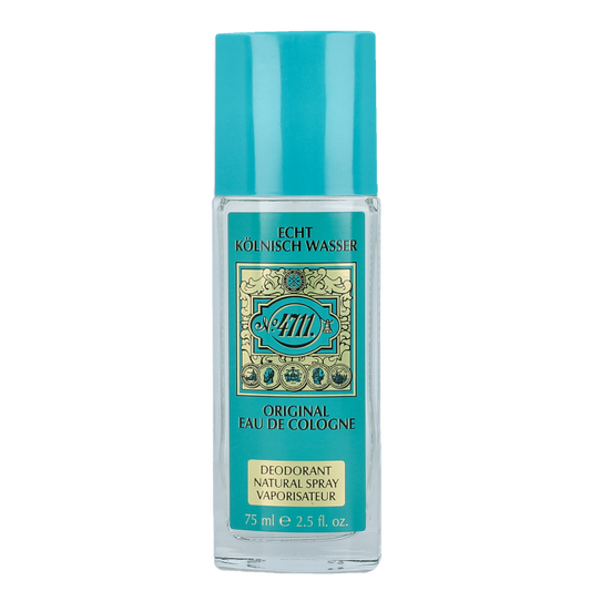 4711 natural deodorant spray in 75ml unboxed, featuring a sleek cylindrical bottle with a spray nozzle and minimalist label.