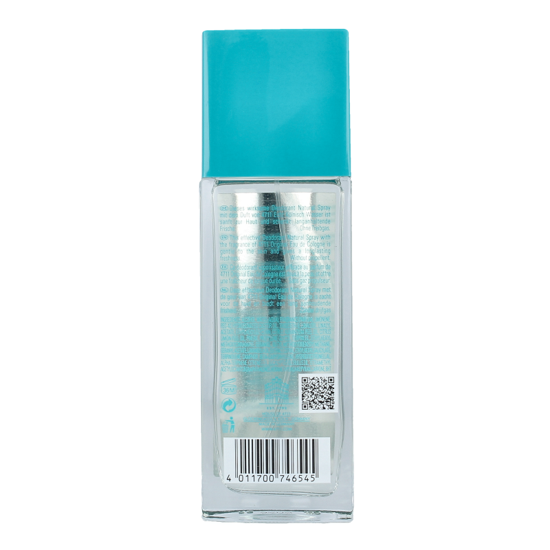 4711 natural spray deodorant in unwrapped 75ml bottle, shown with spray nozzle and transparent packaging.
