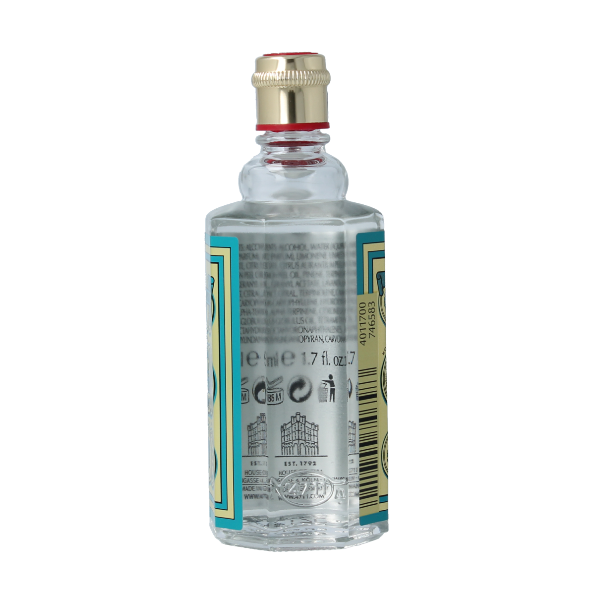 Unopened 4711 Eau de Cologne bottle with 50ml capacity, featuring classic branding and clear packaging.