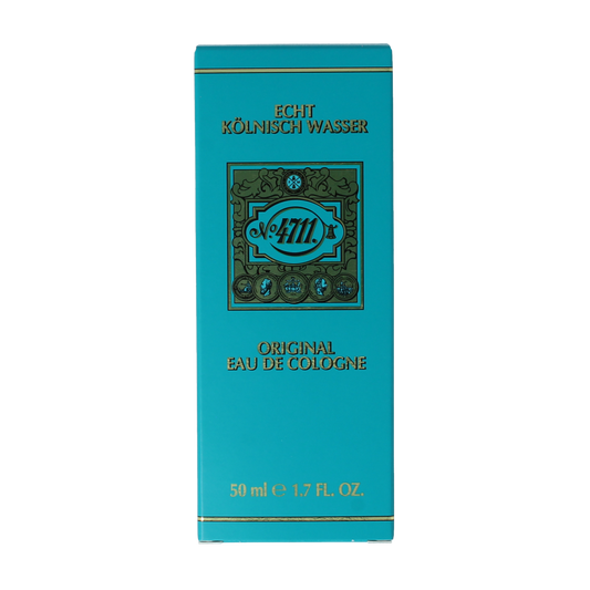 4711 Eau de Cologne flacon with a 50ml clear glass bottle and elegant label, showcasing the iconic fragrance design.