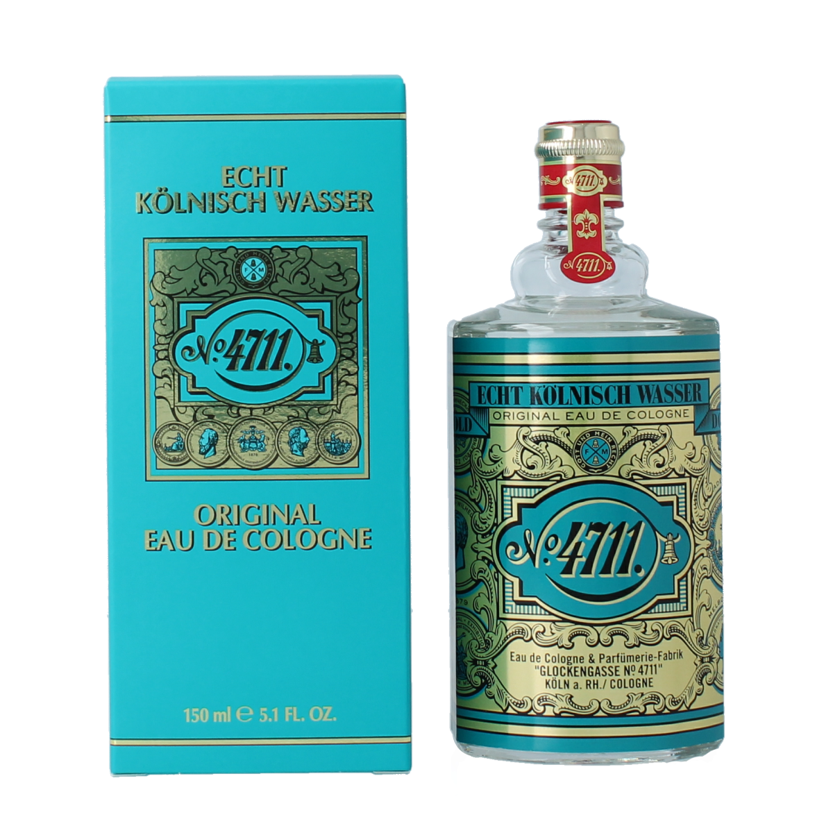 4711 Eau de Cologne Molanus bottle in folding box, 150ml, showcasing the classic glass bottle and elegant packaging.