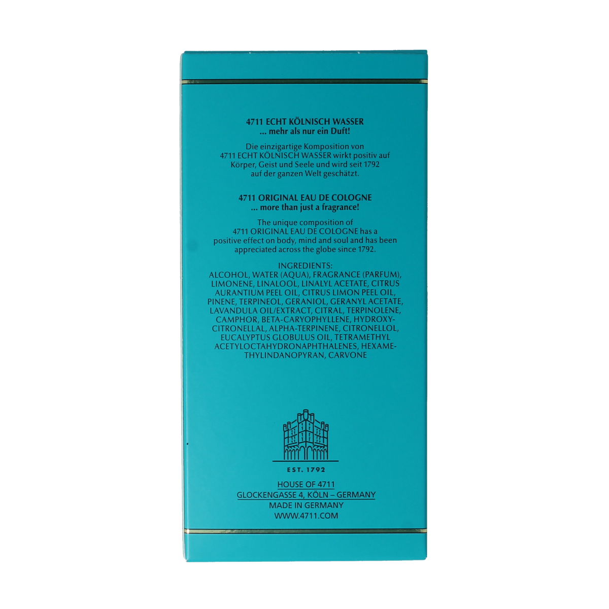 4711 Eau de Cologne original natural spray bottle, 100ml, with classic glass design and elegant packaging.