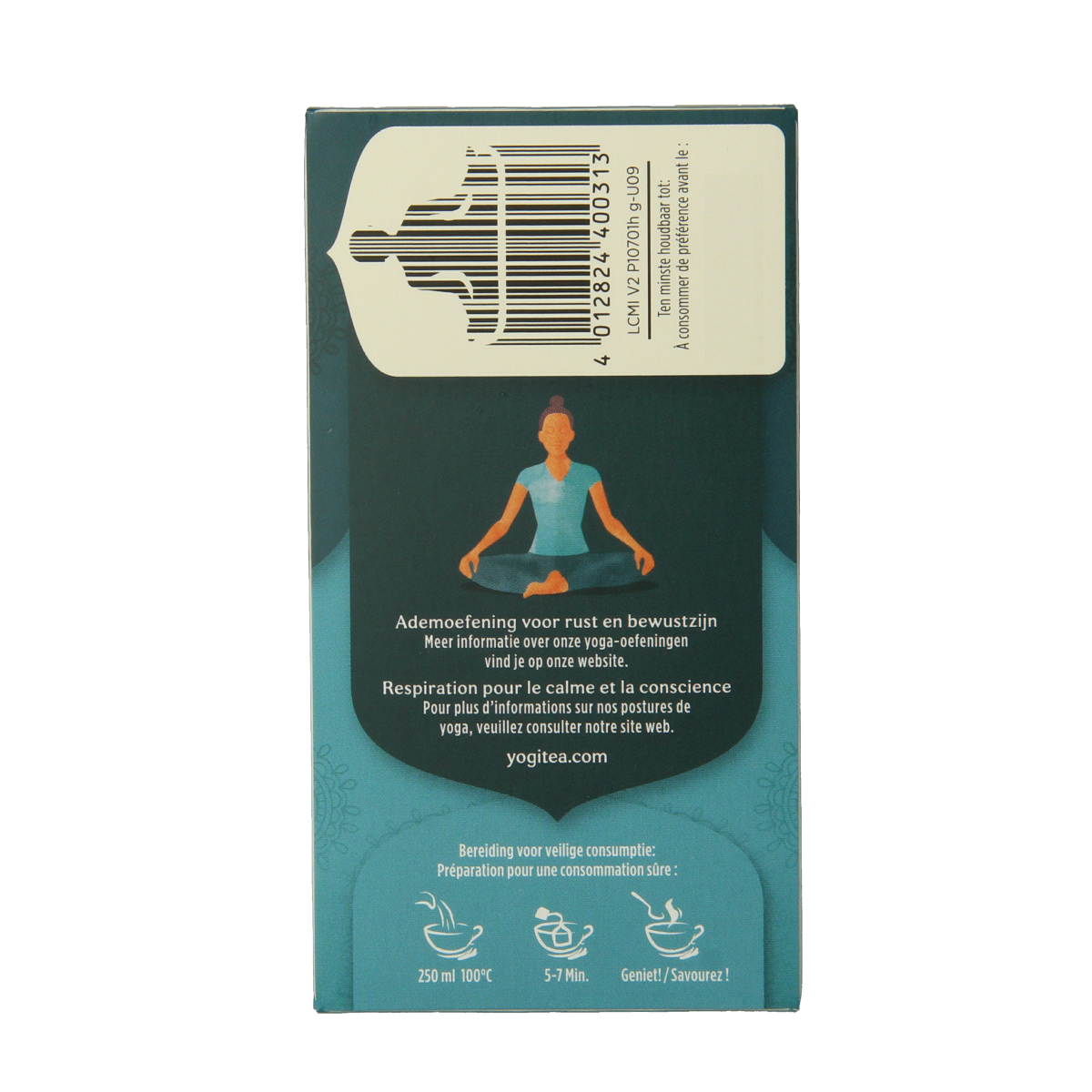 Yogi Tea Licorice Mint bio, organic tea in a box, with fresh licorice root and mint leaves visible in the packaging.