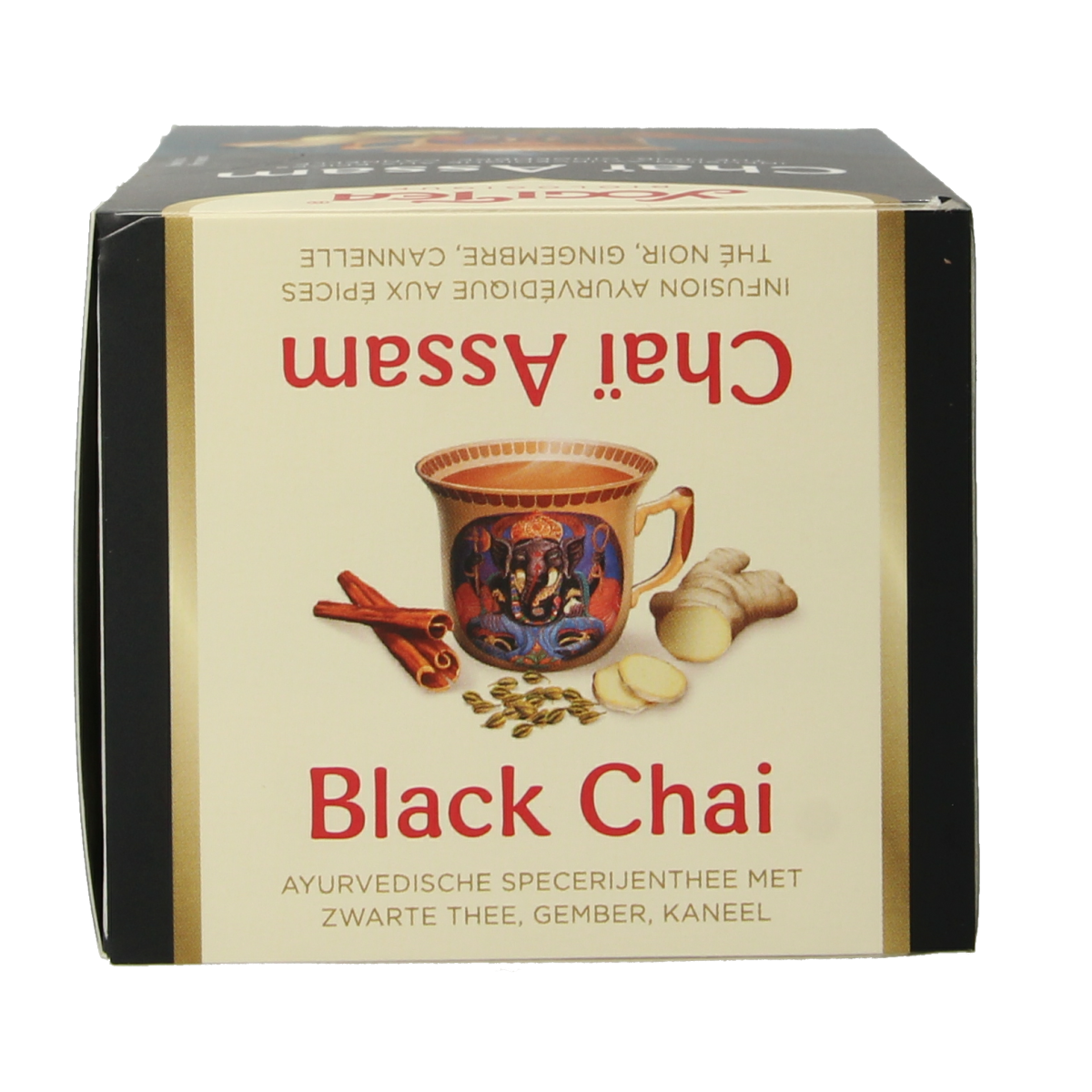 Yogi Tea Black Chai bio box with 17 organic tea bags, featuring a warm, spicy black chai tea in natural packaging.