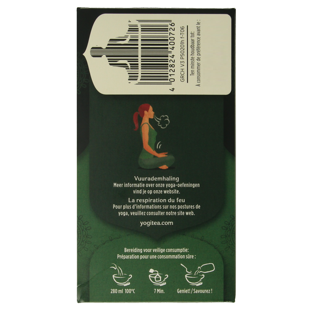 Box of Yogi Tea Green Chai organic tea bags, showcasing the product packaging with green and white design elements.