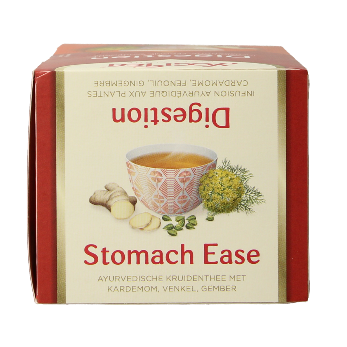 Yogi Tea Stomach Ease bio tea box with 17 organic tea bags, featuring herbal blend for digestive comfort.