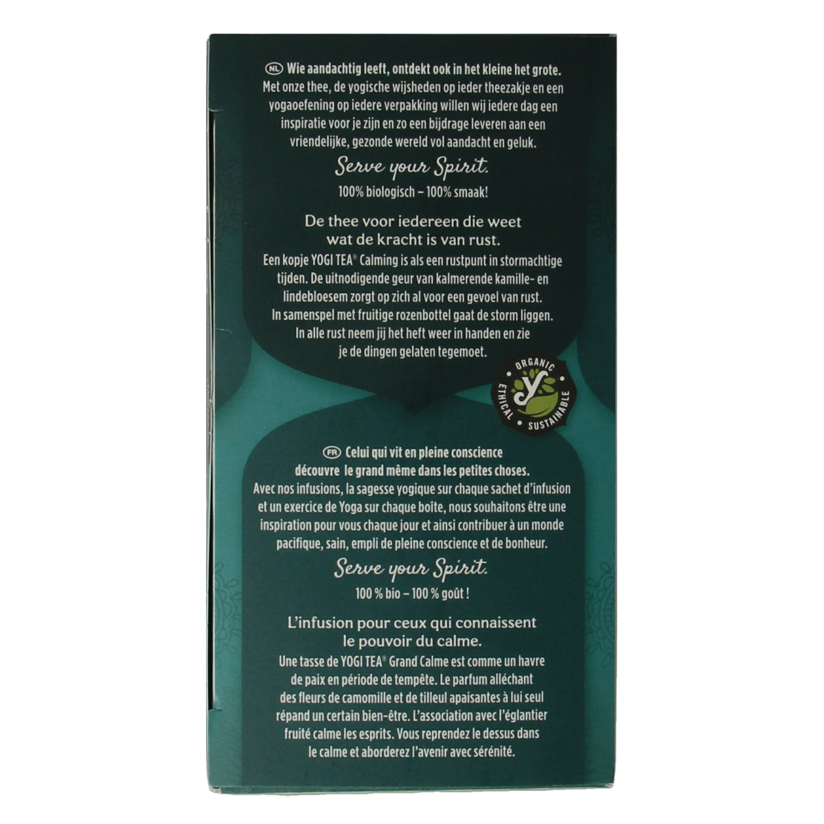 Yogi Tea Calming bio tea bags, 17-count, natural herbal tea for relaxation and stress relief, in a box.