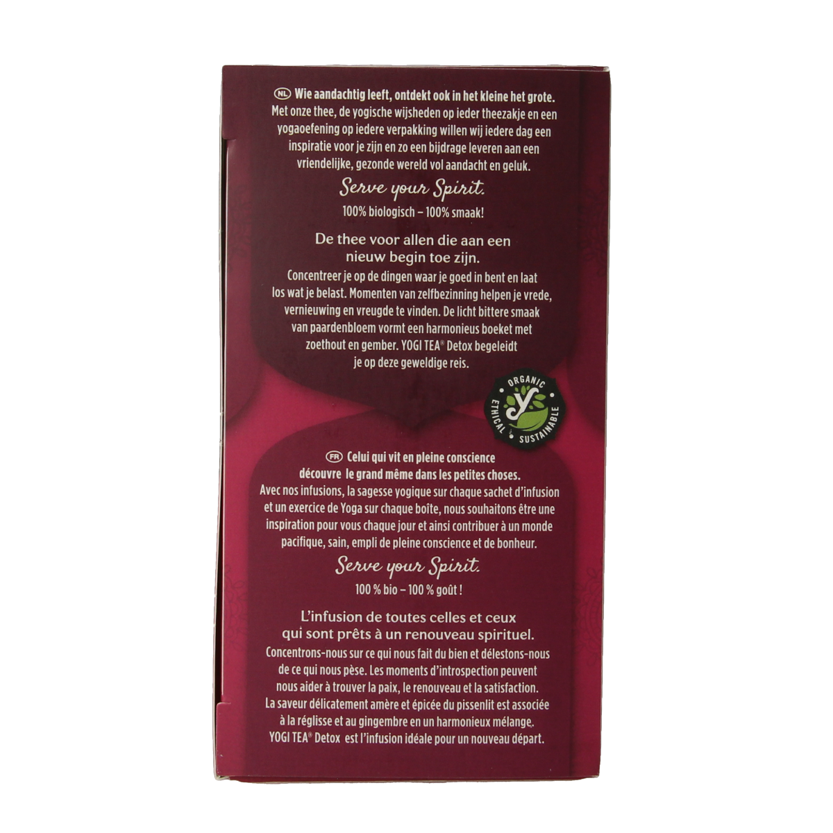 Yogi Tea Detox bio with 17 tea bags, natural herbal blend for detoxification, in a colorful package.