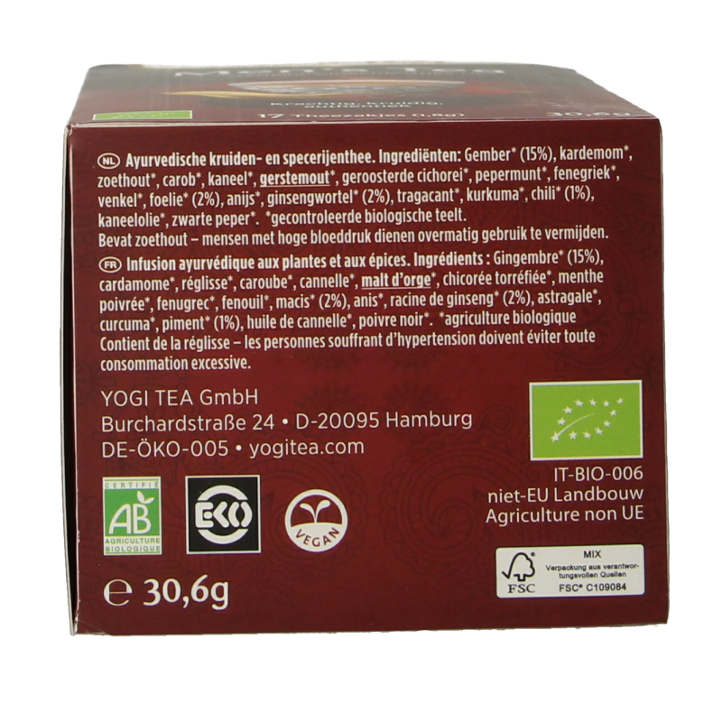 Yogi Tea Men's bio tea with 17 tea bags, featuring a box with herbal tea packaging and natural ingredients.