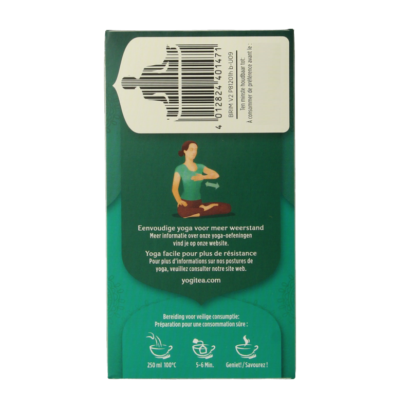 Yogi Tea Bright Mood bio tea box with 17 tea bags, featuring colorful packaging and herbal tea ingredients.