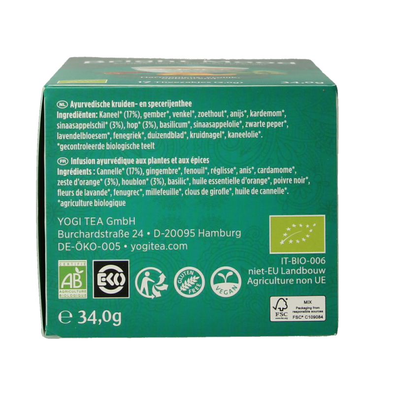 Organic Yogi Tea Bright Mood with 17 tea bags, featuring herbal blend for uplifting mood, in a colorful box.