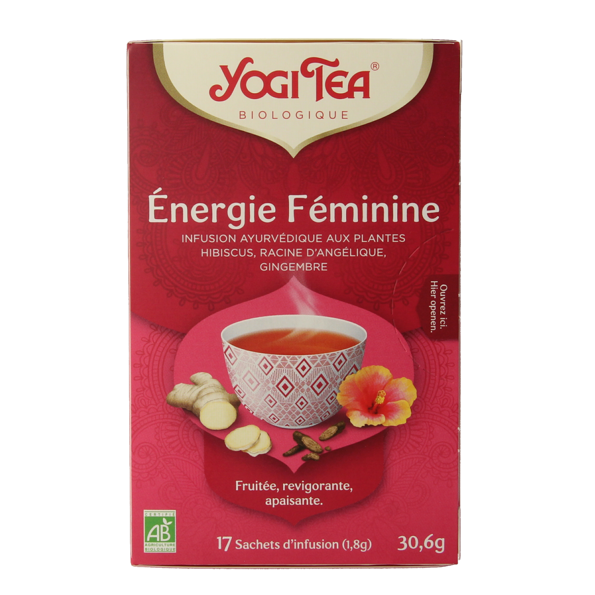 Yogi Tea Women's Energy Bio tea bags, 17-count box, natural herbal blend for energy and revitalization.