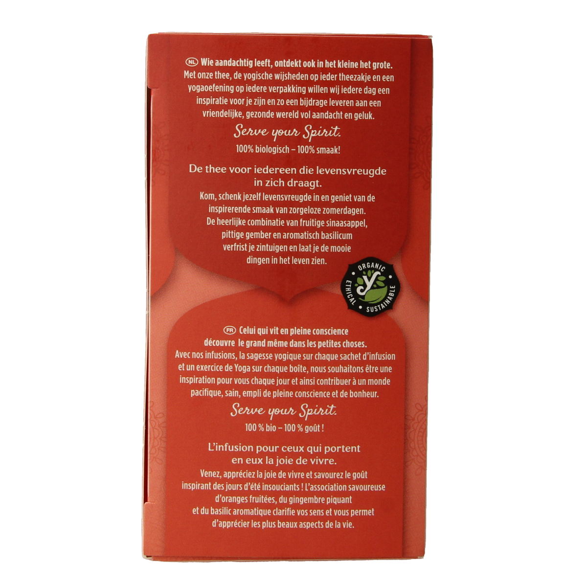 Yogi Tea Heartwarming bio tea box with 17 tea bags, showcasing the packaging and tea bags inside.