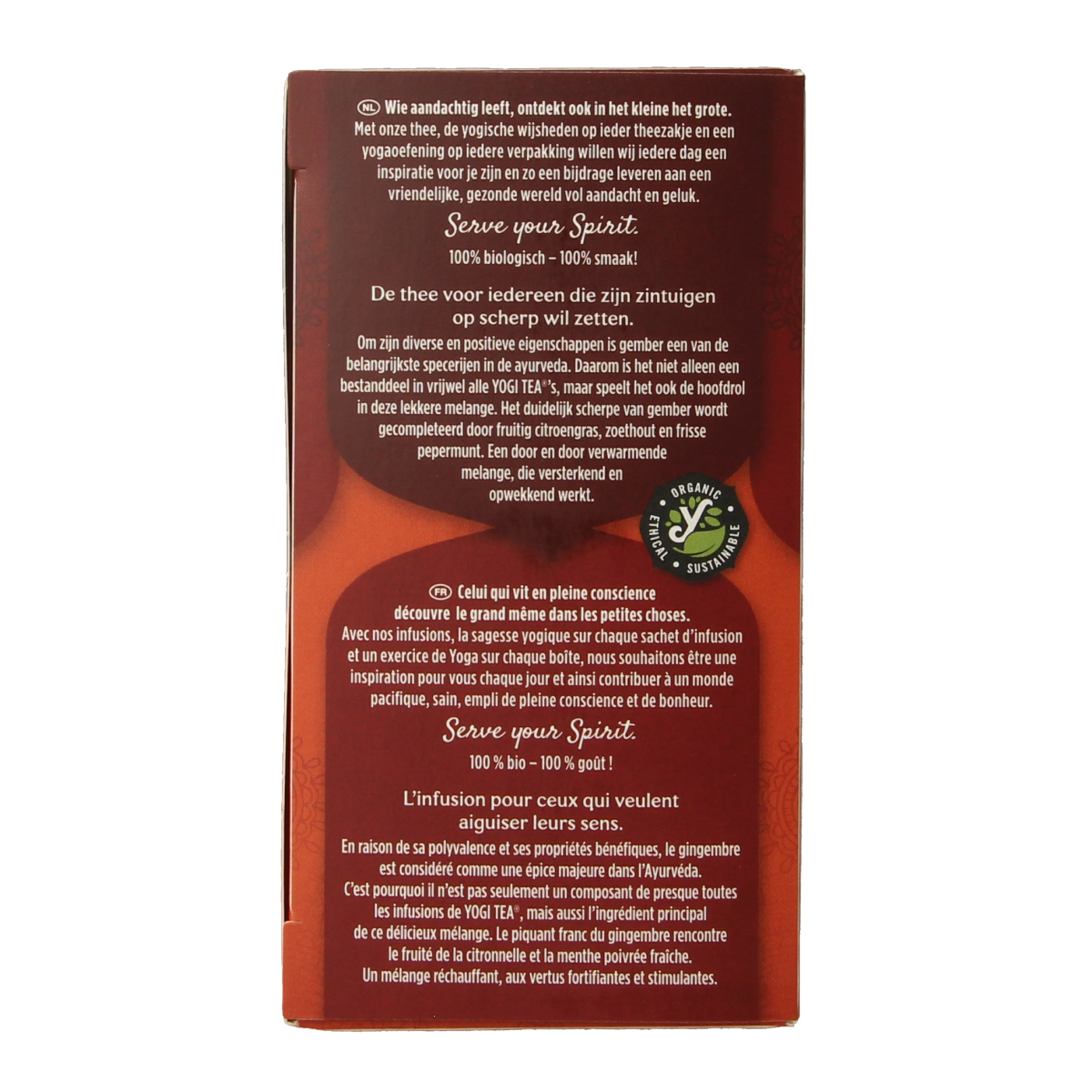 Yogi Tea Ginger bio box with 17 organic tea bags, featuring fresh ginger flavor in natural packaging.