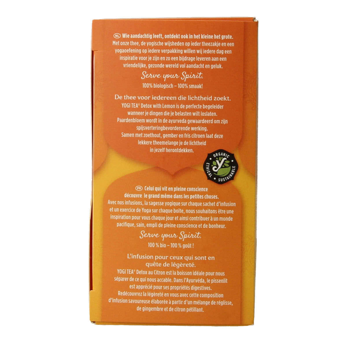 Yogi Tea Detox with lemon bio, 17 tea bags, herbal tea blend with lemon flavor, in a box.