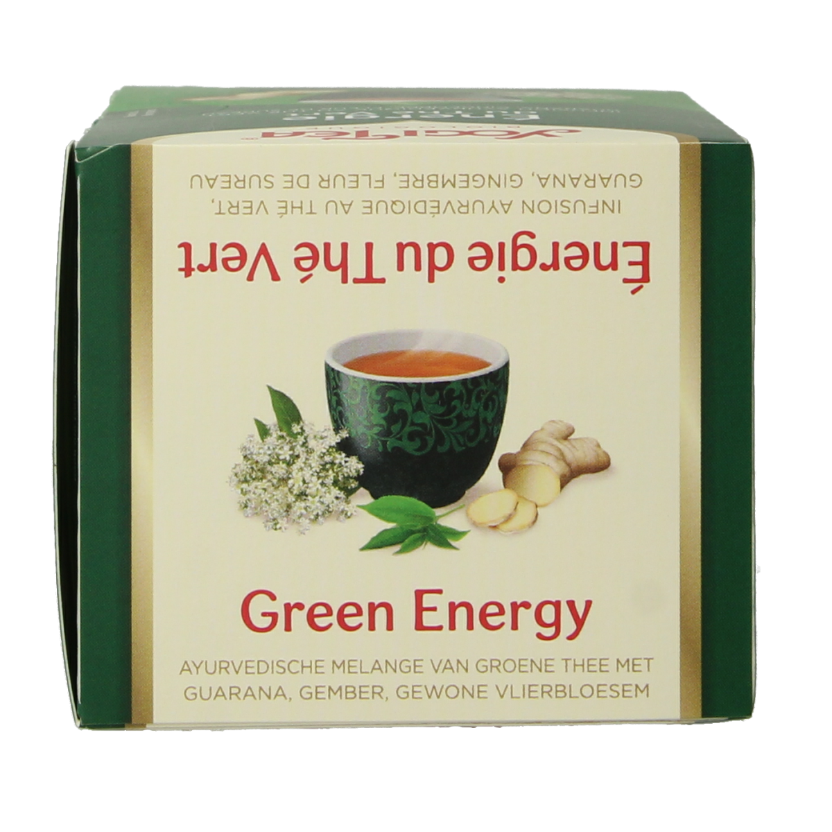 Yogi Tea Green Energy bio tea box with 17 biodegradable tea bags, featuring fresh green tea and natural ingredients.