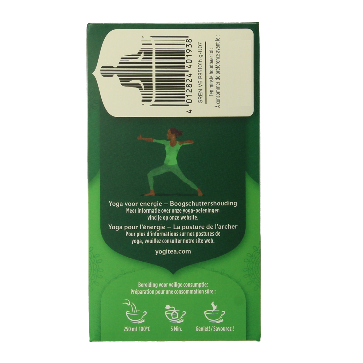 Yogi Tea Green Energy bio tea in a box with 17 organic tea bags, featuring a green and white packaging design.