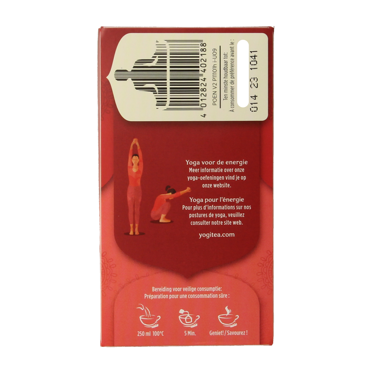 Yogi Tea Positive Energy organic tea box with 17 tea bags, featuring colorful packaging and herbal tea leaves.