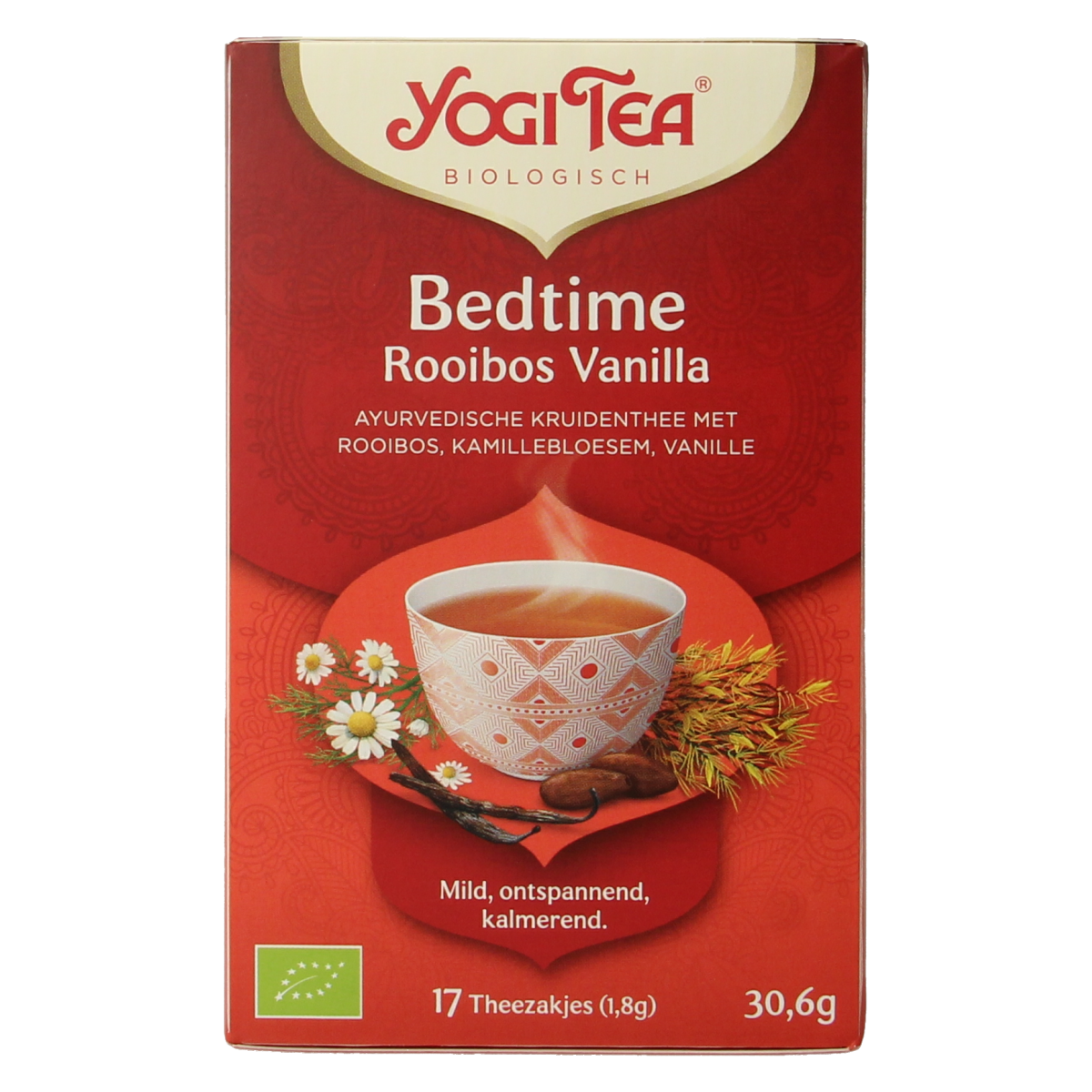 Yogi Tea Bedtime Rooibos Vanille bio tea in a box with 17 tea bags, natural herbal blend for relaxing evenings.