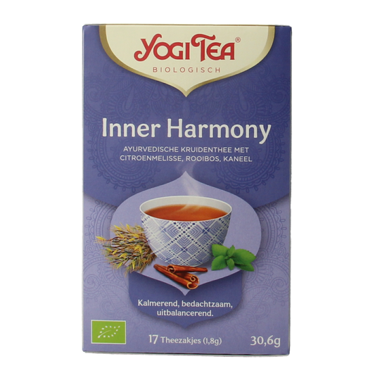 Yogi Tea Inner Harmony bio tea box with 17 organic tea bags, featuring herbal blend for relaxation and balance.