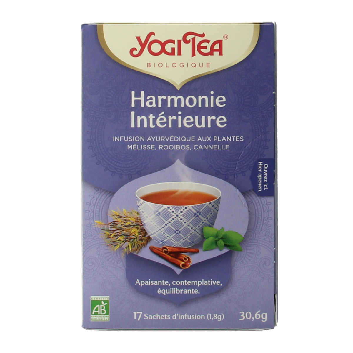 Yogi Tea Inner Harmony bio tea box with 17 organic tea bags, featuring herbal blend for relaxation and balance.