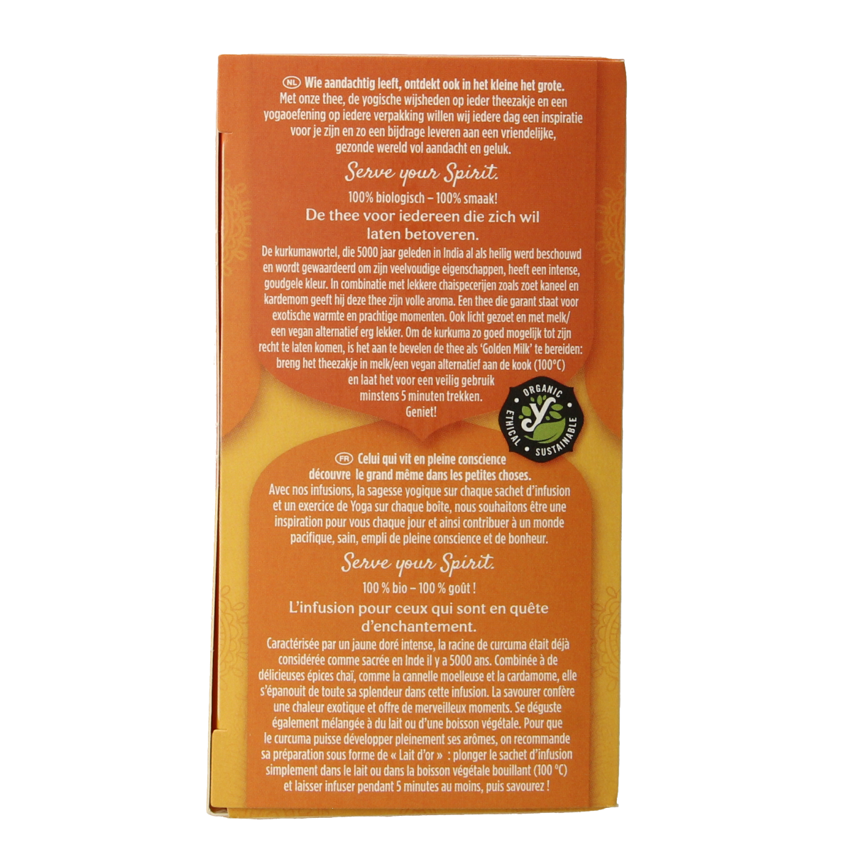 Yogi Tea Curcuma turmeric chai tea in a box with 17 bio tea bags, featuring vibrant turmeric and spice blend imagery.