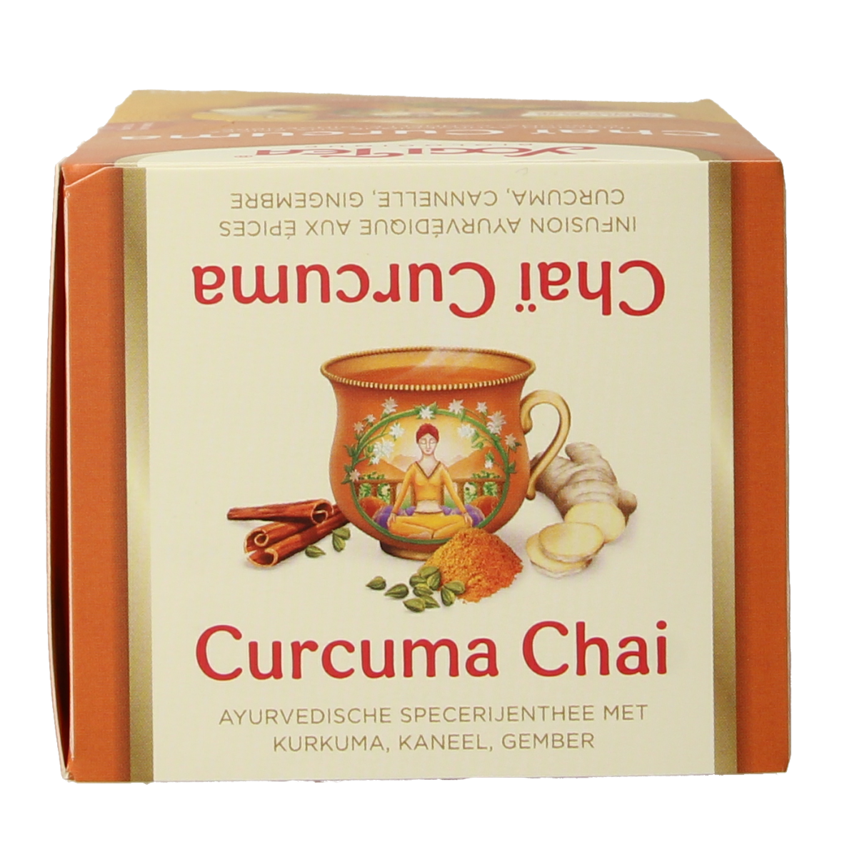 Yogi Tea Curcuma turmeric chai tea bags, organic herbal tea in 17 count package, with warm spices and turmeric flavor.