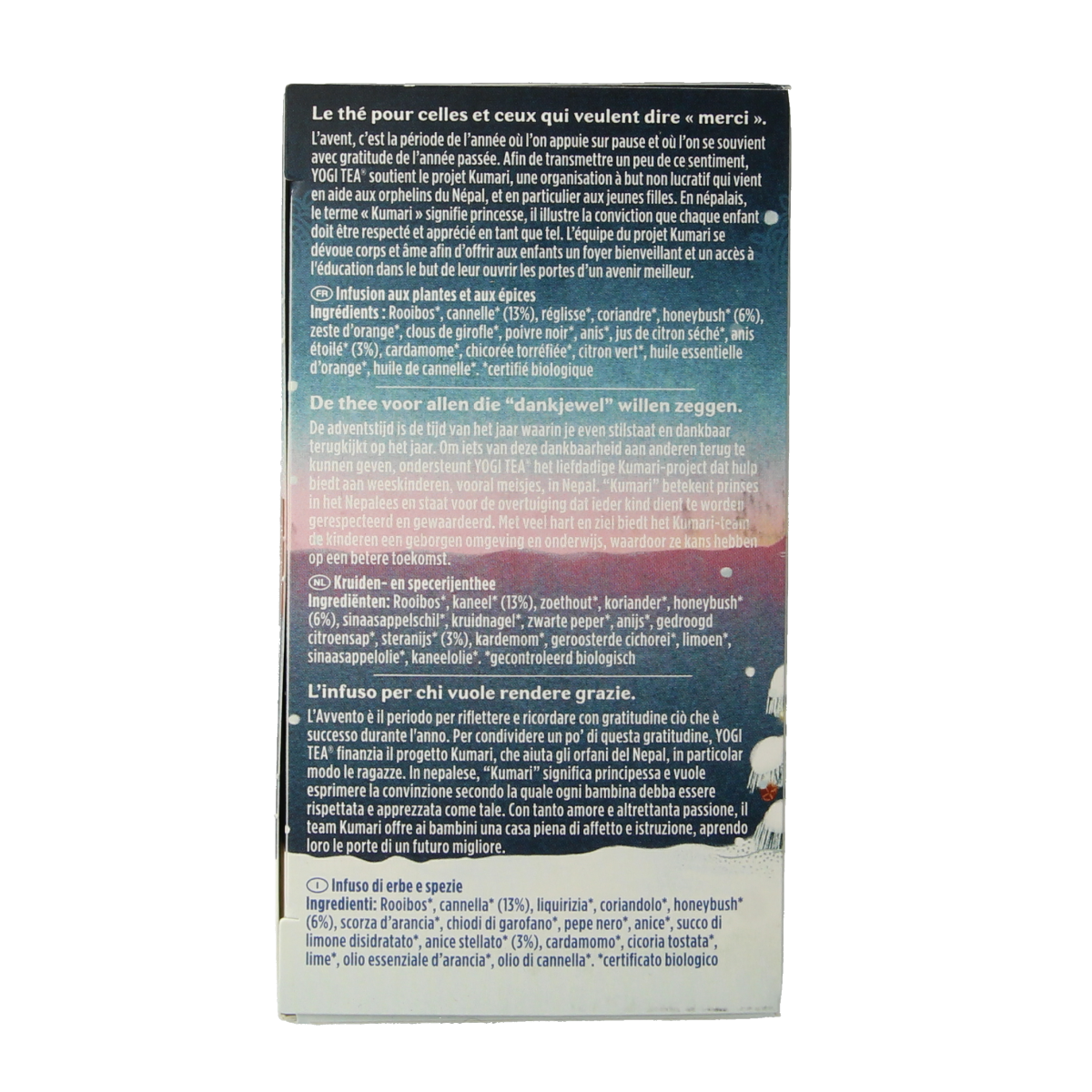 Yogi Tea Christmas tea in a box with 17 herbal tea bags, featuring festive packaging and seasonal flavors.