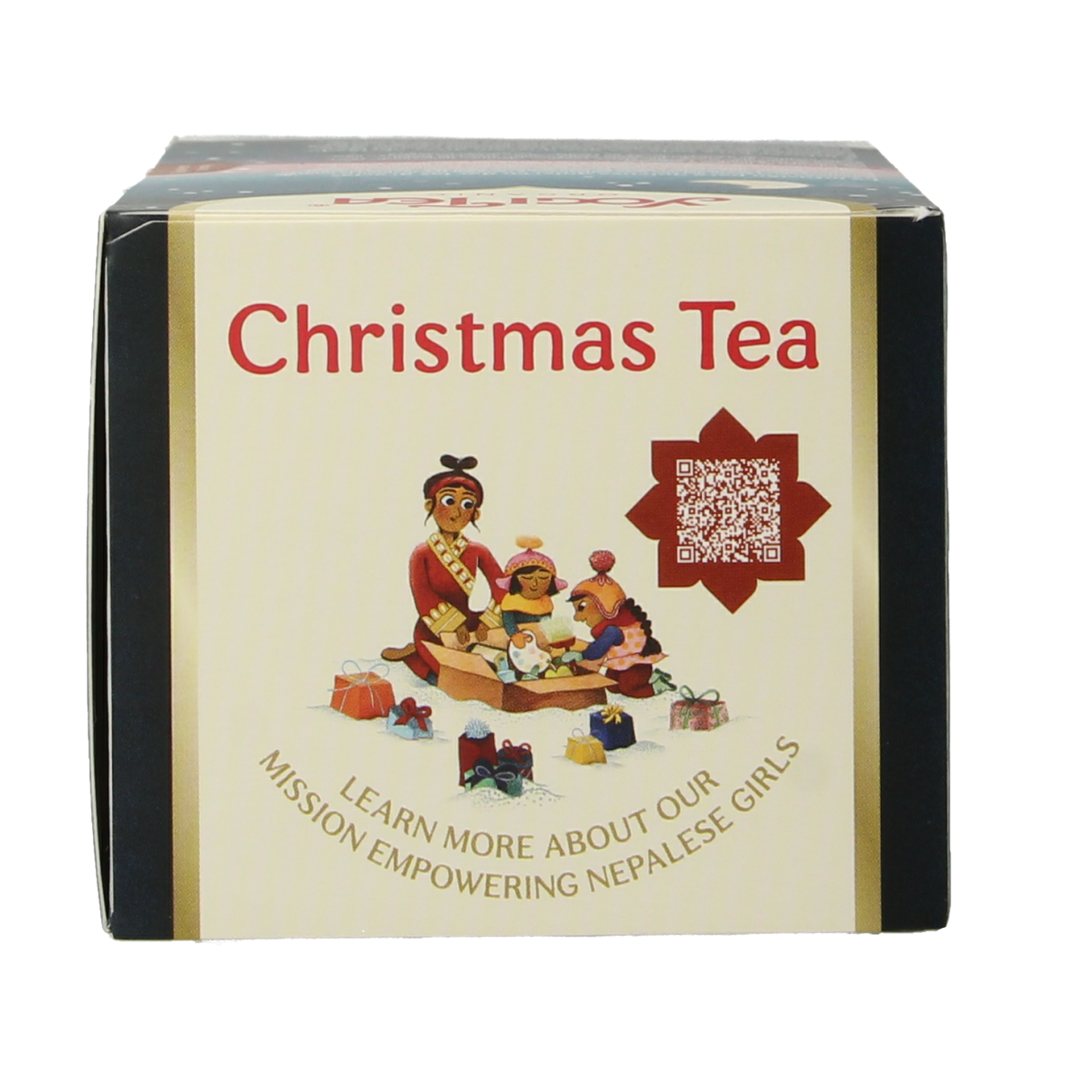 Yogi Tea Christmas herbal tea in a box with 17 biodegradable tea bags, festive packaging for seasonal enjoyment.