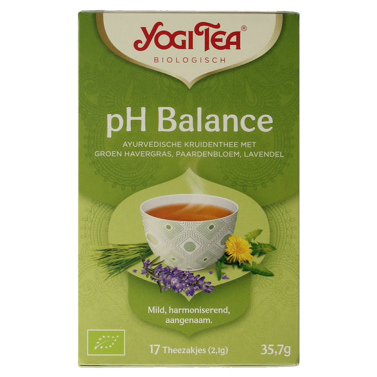 Yogi Tea PH Balance bio tea bags, herbal tea blend with natural ingredients, in a box with 17 tea sachets.
