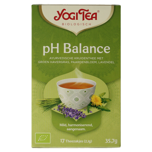 Yogi Tea PH Balance bio tea bags, herbal tea blend with natural ingredients, in a box with 17 tea sachets.