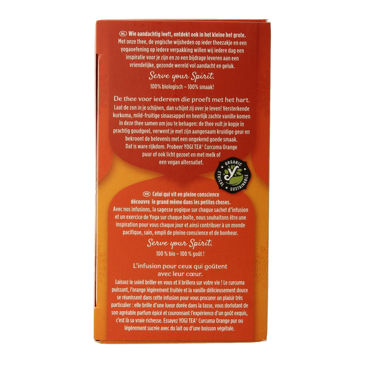 Yogi Tea Curcuma Orange bio tea bags, featuring vibrant orange and turmeric, in a package with 17 tea sachets.