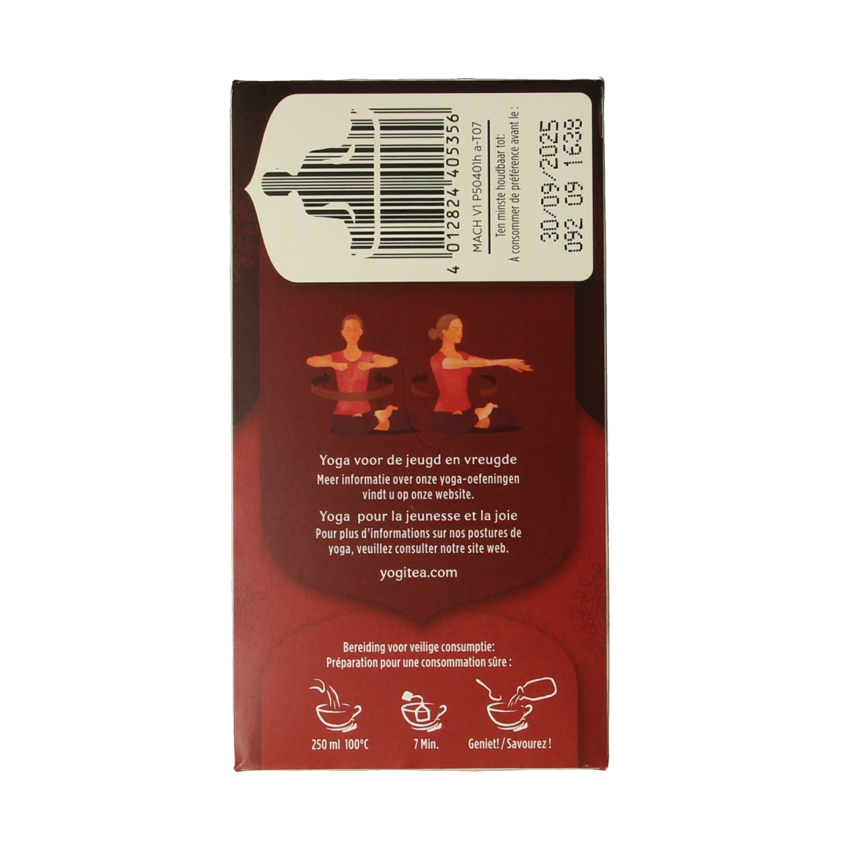 Yogi Tea Maca Chai bio tea bags, featuring a box of 17 organic tea sachets with a vibrant label and natural ingredients.
