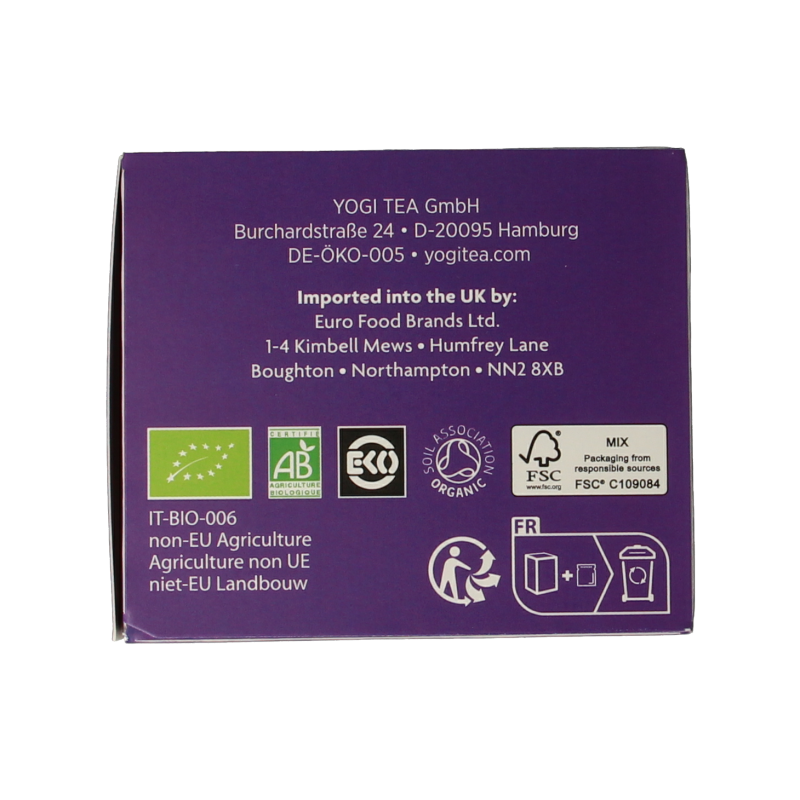 Yogi Tea for the Senses Good Night organic tea box with 17 tea bags, calming herbal blend for relaxation and restful sleep.