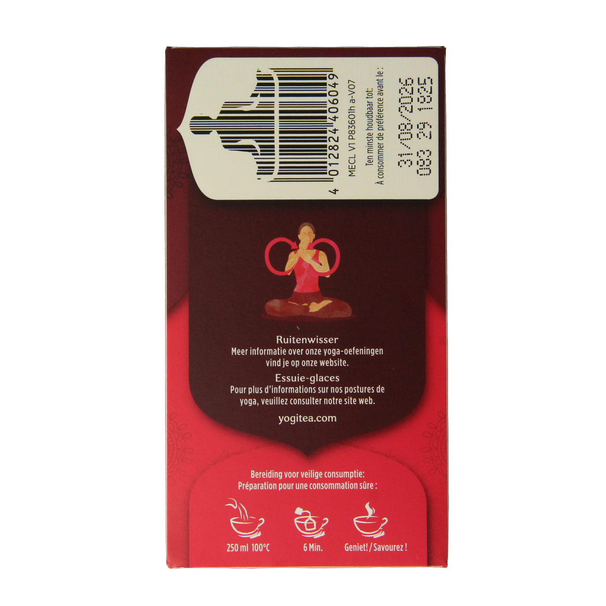 Yogi Tea Mental Clarity bio tea bags, herbal blend for focus, displayed in a box with tea bags visible.