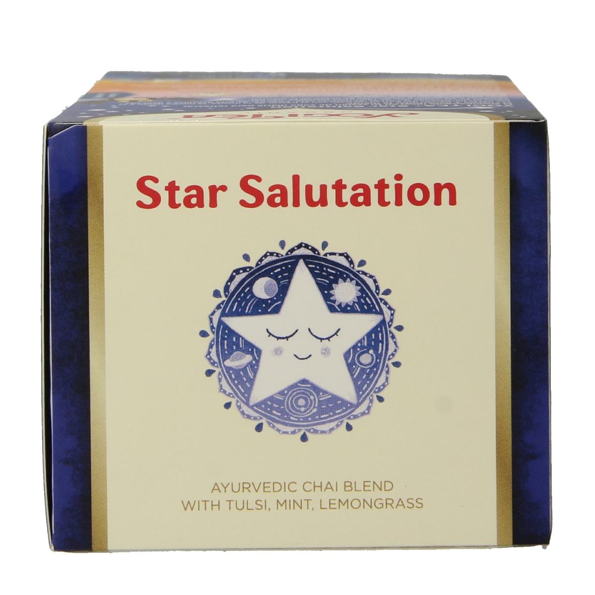 Yogi Tea Star Salutation bio tea in 17-pack, featuring colorful tea bags with star designs and natural ingredients.