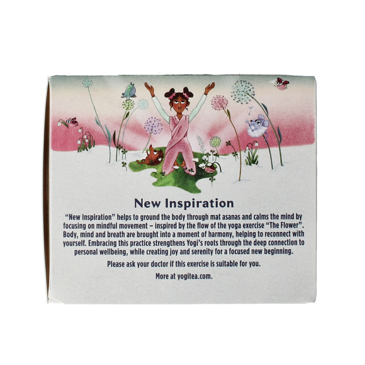 Yogi Tea New Inspiration organic tea bag box with 17 tea sachets, featuring colorful packaging and herbal tea blend.